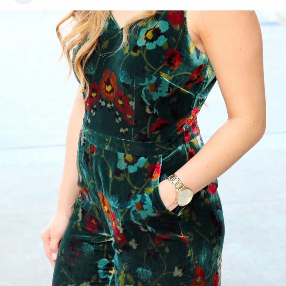 Loft green velvet sleeveless jumpsuit - Picture 4 of 8